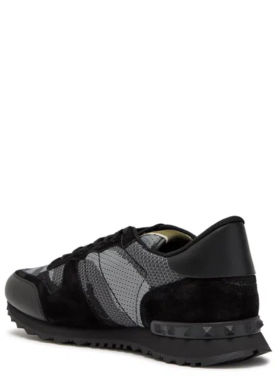 Valentino Garavani Mans Rockrunner Camouflage Noir Leather And Fabric Sneakers In Black