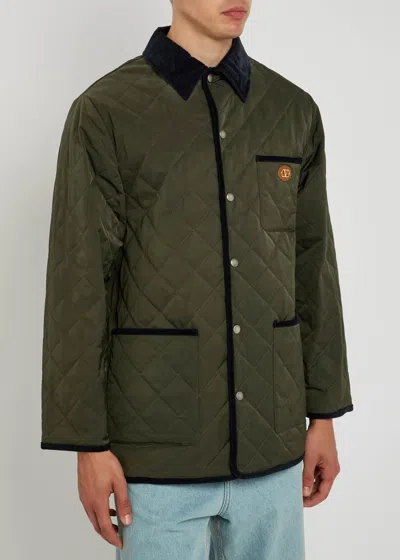 Valentino Garavani Olive Quilted Jacket With Vlogo Patch