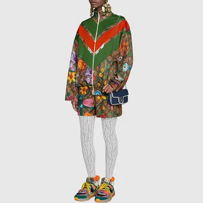 Gucci (wmns)  Gg Floral Printed Zipper Jacket For Brown In Multi
