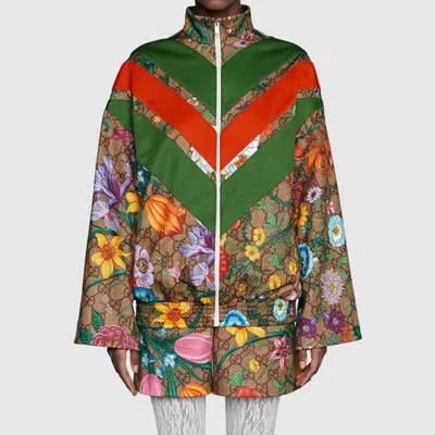 Gucci (wmns)  Gg Floral Printed Zipper Jacket For Brown In Multi