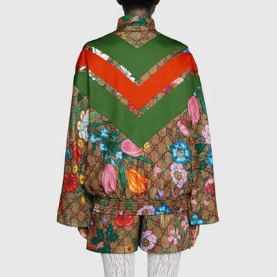 Gucci (wmns)  Gg Floral Printed Zipper Jacket For Brown In Multi
