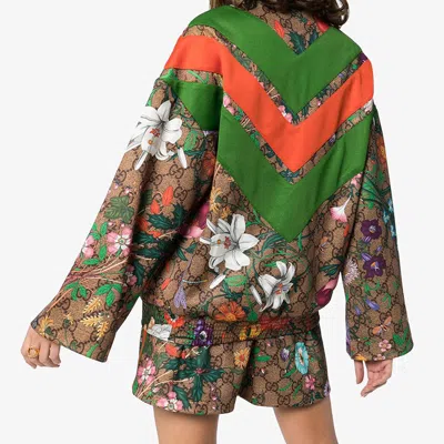 Gucci (wmns)  Gg Floral Printed Zipper Jacket For Brown In Multi