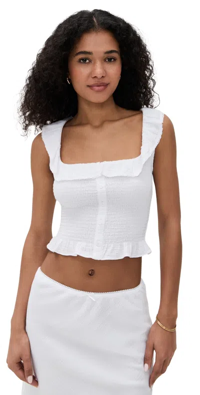 Guizio Paloma Smocked Top White In White
