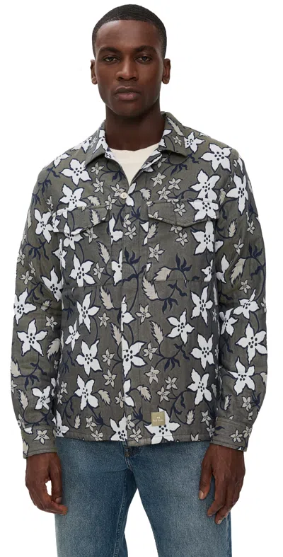 Ps By Paul Smith Khaki Floral Double-face Cotton Shirt Green In Green