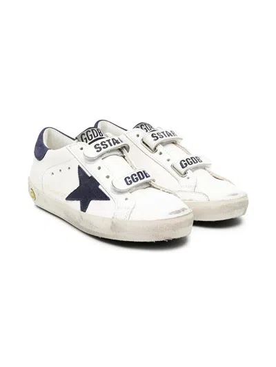 Golden Goose White Old School Sneaker For Kids With Blue Star In White