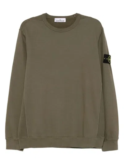 Stone Island Organic Cotton Sweatshirt With Removable Logo Patch In Brown