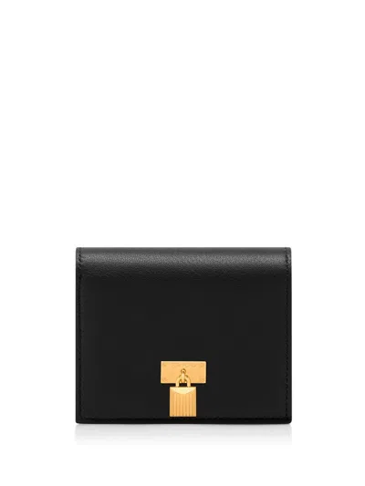 Tom Ford Natural Grain Leather Padlock Compact Wallet In Black