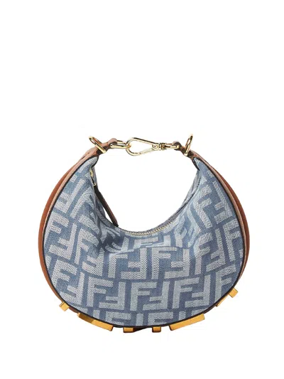 Fendi Graphy Mini Blue Denim-effect Ff Jacquard Mini-bag
