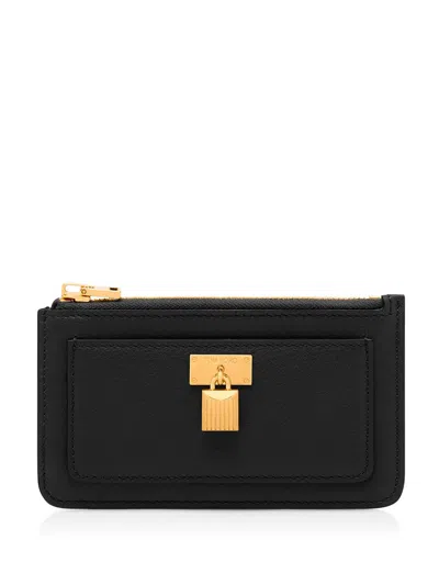 Tom Ford Natural Grain Leather Padlock Zipped Card Holder In Black
