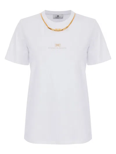 Elisabetta Franchi White Cotton Jersey T-shirt With Necklace Detail In White