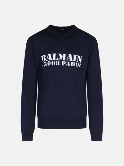 Balmain Navy Merino Wool Sweater