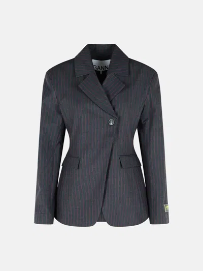 Ganni Pinstriped Black Viscose Blend Blazer