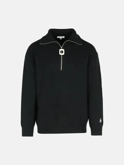 Jw Anderson Black Wool Blend Turtleneck Sweater In Black