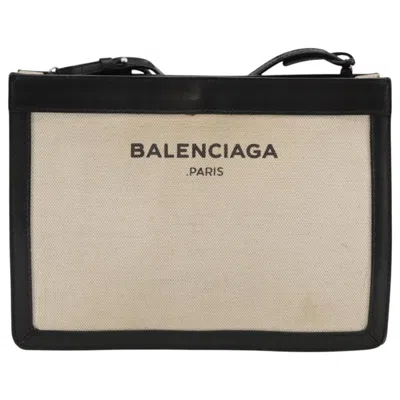 Pre-owned Balenciaga Navy Pouch Beige Canvas Clutch Bag ()