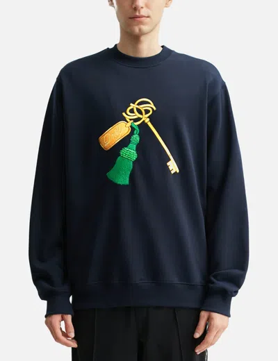Drôle De Monsieur Embroidered Long-sleeve Sweatshirt In Blue