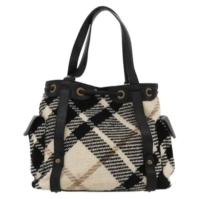 Pre-owned Burberry Nova Check White Wool Tote Bag ()