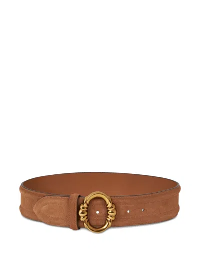 Etro Oval-buckle Suede Belt In Brown