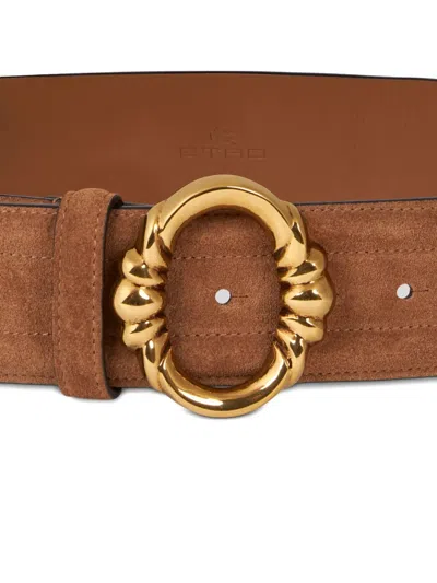 Etro Oval-buckle Suede Belt In Brown