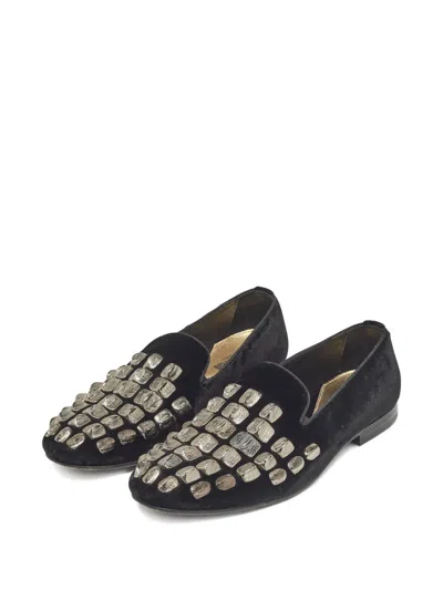 Pre-owned Roberto Cavalli Studded Velvet Loafers In Black