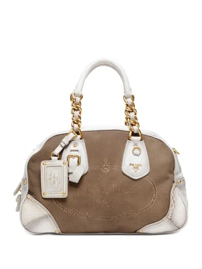 Pre-owned Prada 2000-2010s Logo-jacquard Tote Bag In Brown