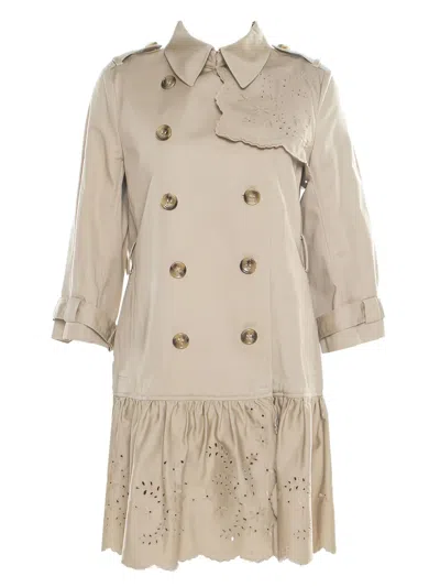 Pre-owned Valentino Double-breasted Cotton Coat In Neutral