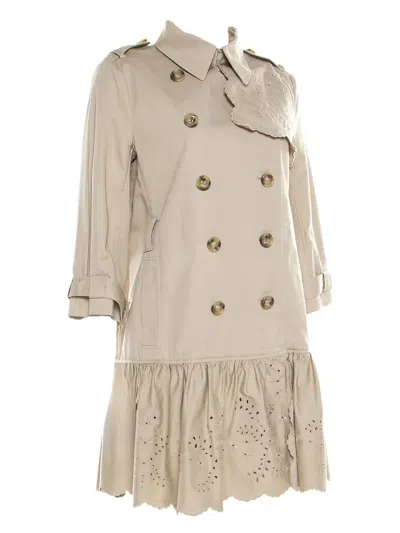 Pre-owned Valentino Double-breasted Cotton Coat In Neutral