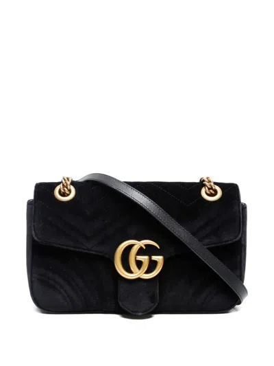 Pre-owned Gucci 2010s Gg Marmont Velvet Shoulder Bag In Black