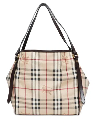 Pre-owned Burberry 1990-2000s Nova Check Leather Handbag In Neutral