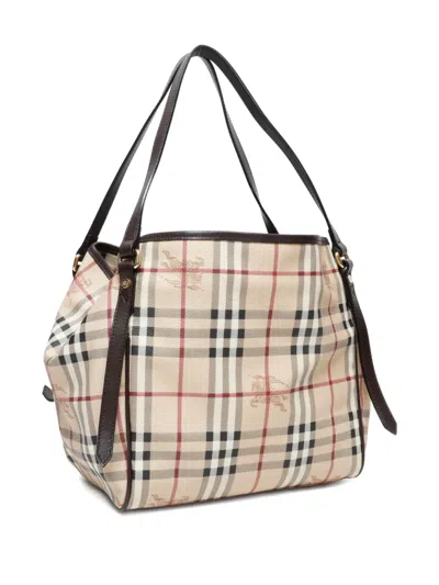 Pre-owned Burberry 1990-2000s Nova Check Leather Handbag In Neutral