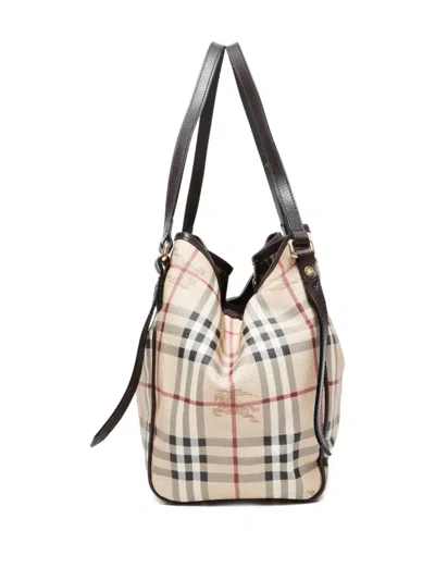 Pre-owned Burberry 1990-2000s Nova Check Leather Handbag In Neutral