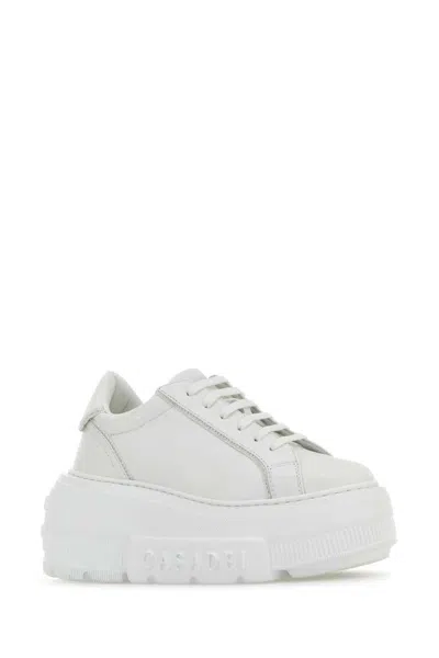 Casadei White Leather Sneakers In White