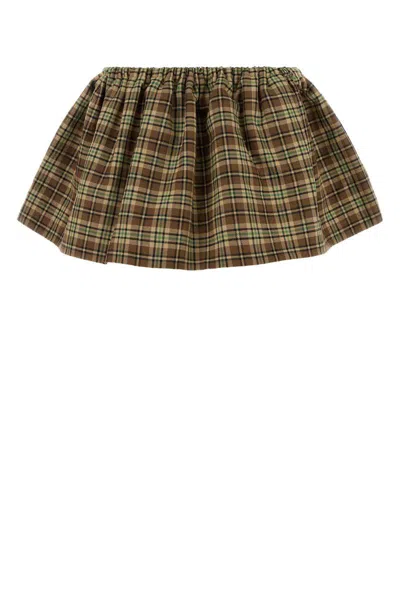 Miu Miu Embroidered Wool Mini Skirt Drawstring Detail In Green