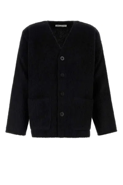 Our Legacy Textured V-neck Cardigan With Button-down Front In Black