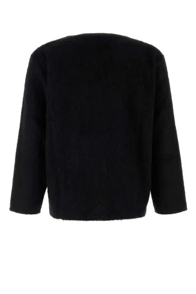 Our Legacy Textured V-neck Cardigan With Button-down Front In Black