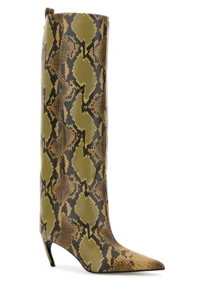 Attico Snakeskin Pattern Knee Length Stiletto Boots In Black