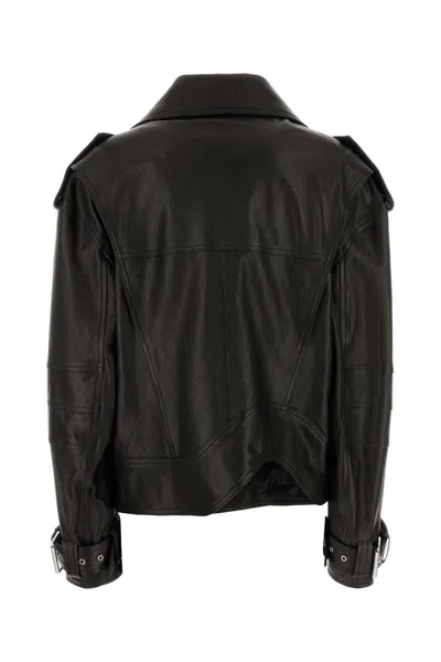 Attico Black Leather Oversize Bomber Jacket In Black