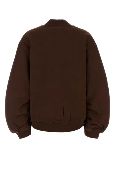 Attico Cropped V-neck Sweatshirt With Ribbed Cuffs And Hem In Brown