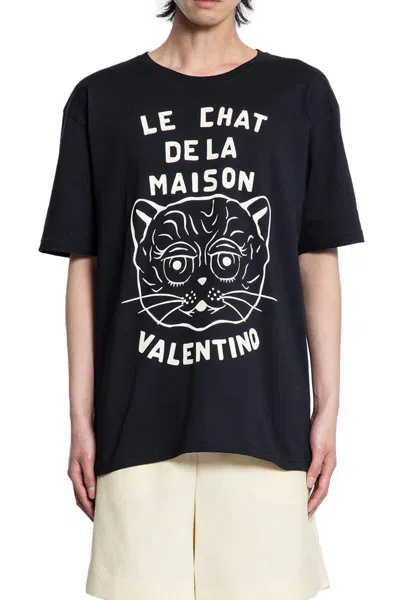 Valentino Garavani T-shirt With Le Chat De La Maison Print In Black