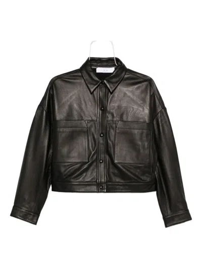 Iro Collared Neck Leather Jacket With Structured Shoulders In Black