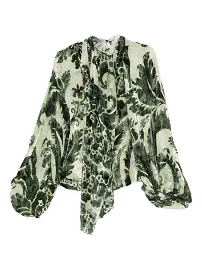 F.r.s For Restless Sleepers For Restless Sleepers Printed Silk Blouse In Green