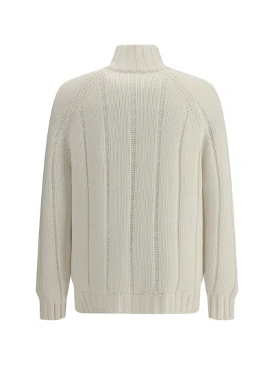 Brunello Cucinelli Cashmere Knit Down Jacket With Zip In White