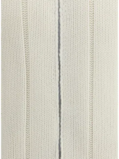 Brunello Cucinelli Cashmere Knit Down Jacket With Zip In White
