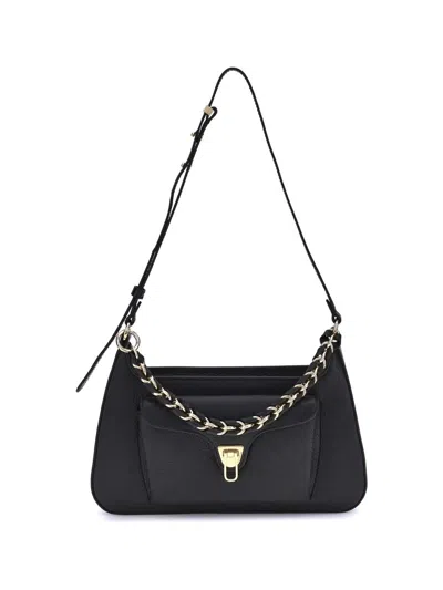 Coccinelle Beat Chain-trimmed Shoulder Bag In Black