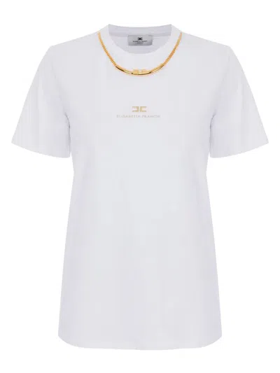 Elisabetta Franchi White Cotton Jersey T-shirt With Necklace Detail In White