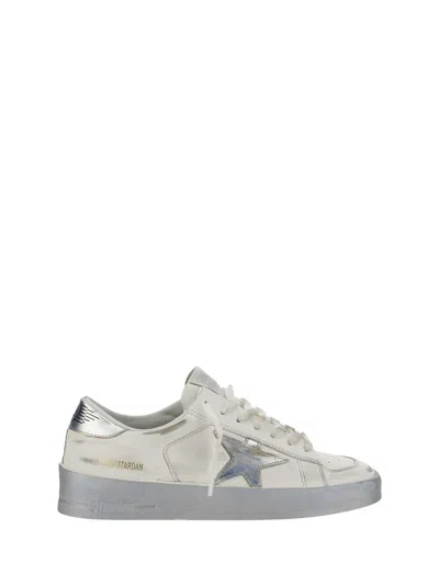 Golden Goose Stardan Sneakers With Silver Metallic Leather Star And Heel Tab In White