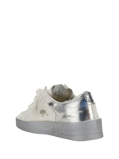 Golden Goose Stardan Sneakers With Silver Metallic Leather Star And Heel Tab In White