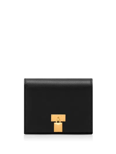 Tom Ford Natural Grain Leather Padlock Compact Wallet In Black