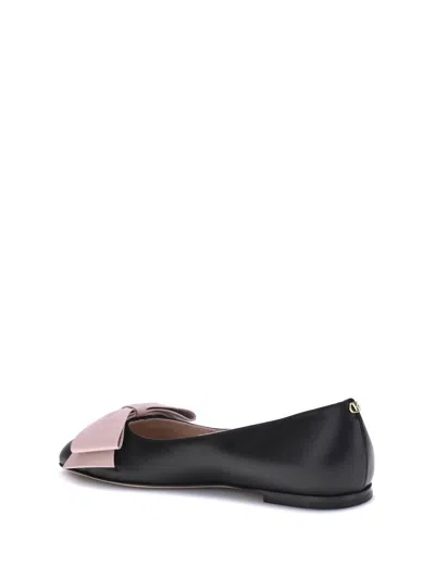 Valentino Round Toe Ballerina Shoes With Bow Detail In Black