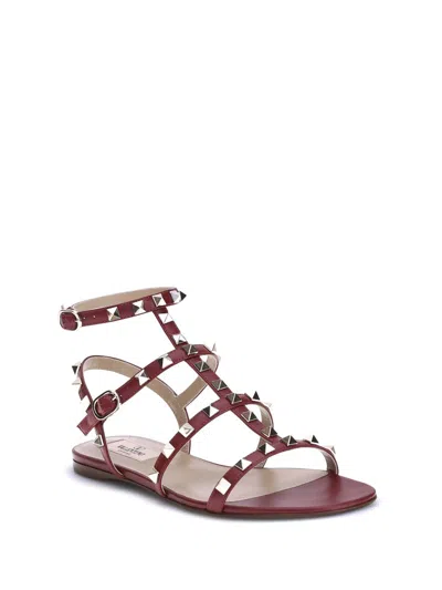 Valentino Rockstud Sandals In Red