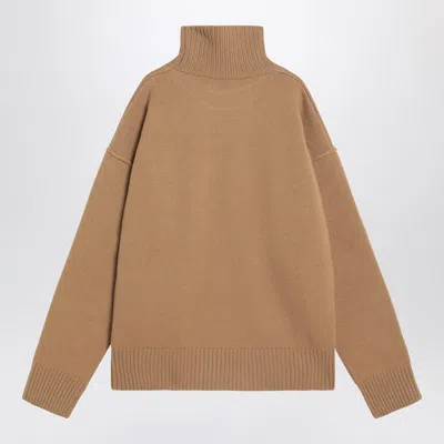 Ami Alexandre Mattiussi Ami Paris Camel Ami De Coeur Turtleneck Sweater In Brown